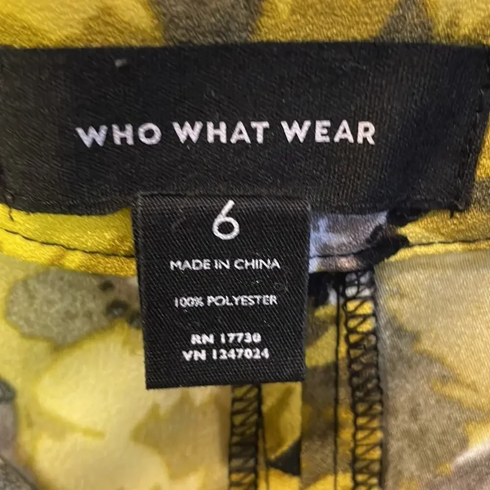 Who What Wear yellow black floral back pleat skirt size 6